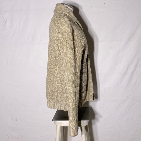 Vintage Hand Knit Ecru Shawl Collar Full Zip Cardigan Sweater L - Picture 5 of 14
